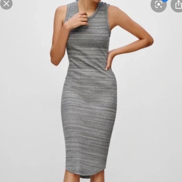 Aritzia Wilfred free white sculpt ribbed stretchy midi dress with grey speckles - Picture 6 of 6